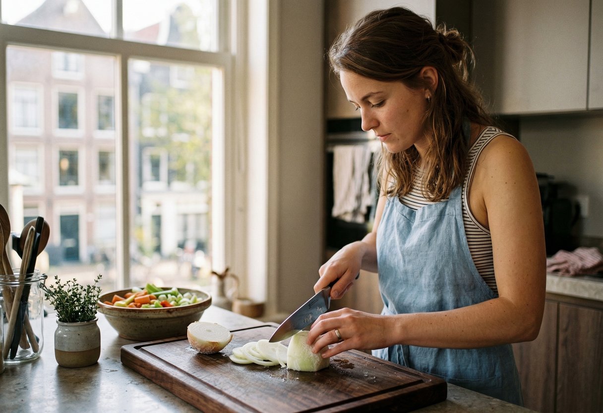 snijden uien eenvoudig gebaar kookavonden